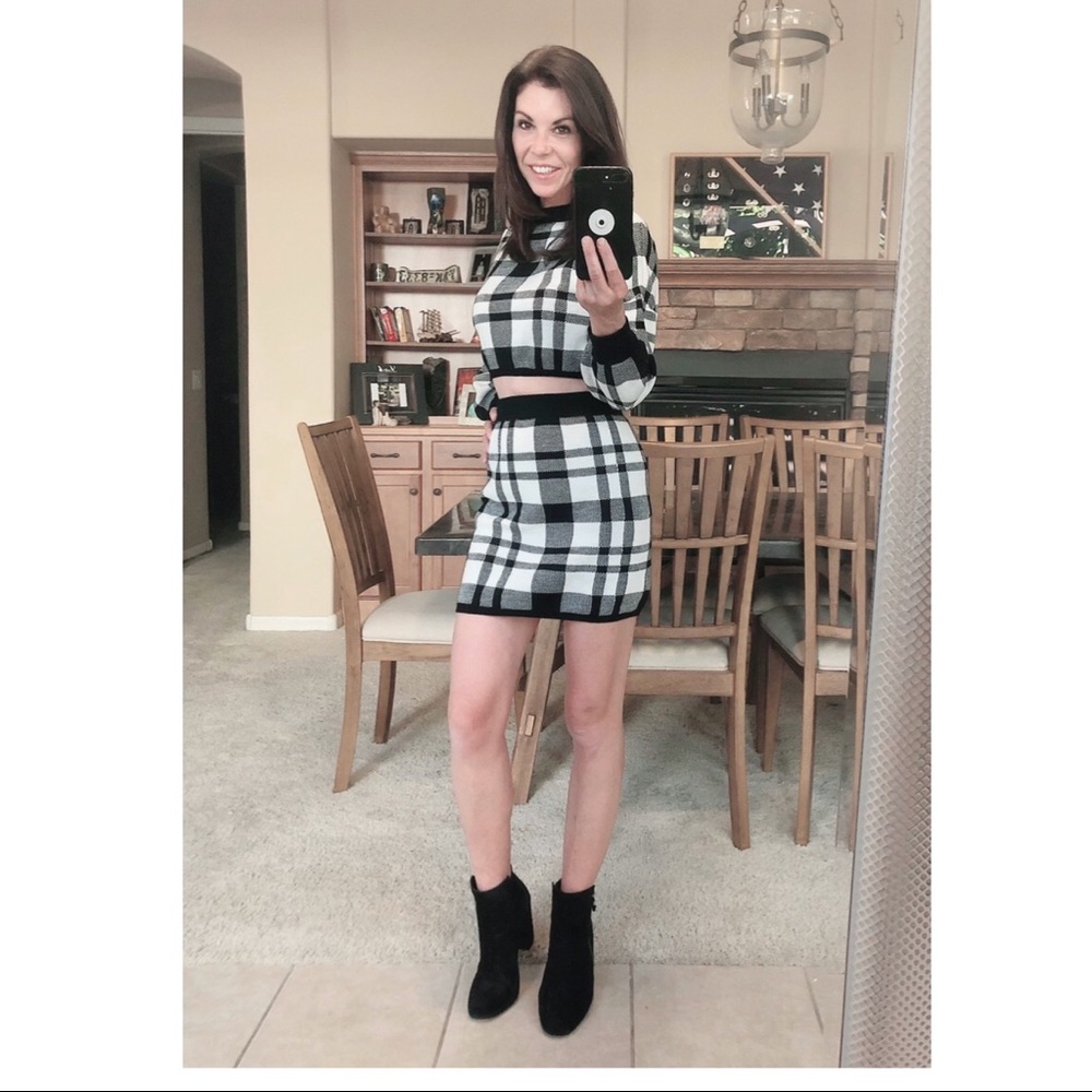 2 piece sweater and skirt outfit